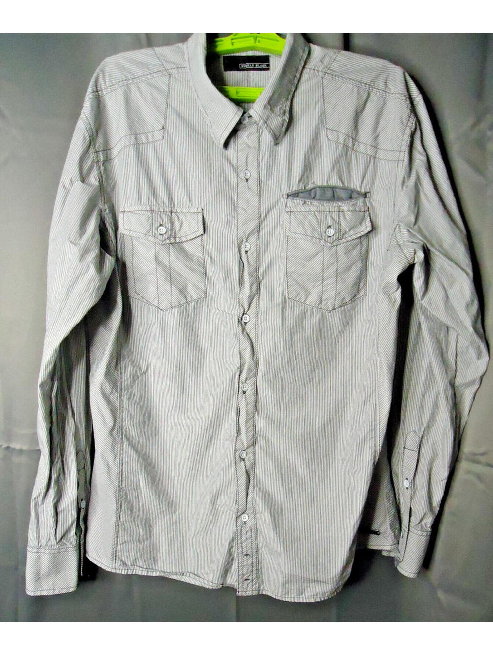 Buckle Black Athletic Fit Men’s Long Sleeve Button Down Large Gray White Stripe